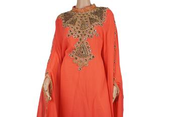 Orange Zari Stone Work Georgette Islamic Style Maxi PartyWear Abaya 2