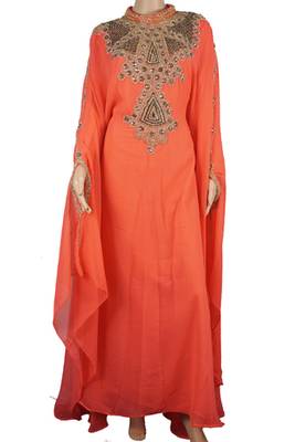 Orange Zari Stone Work Georgette Islamic Style Maxi PartyWear Abaya 1