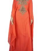 Orange Zari Stone Work Georgette Islamic Style Maxi PartyWear Abaya