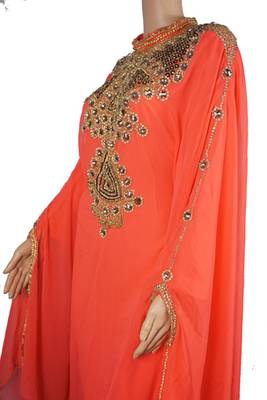 Orange Zari Stone Work Georgette Islamic Style Maxi PartyWear Abaya 3