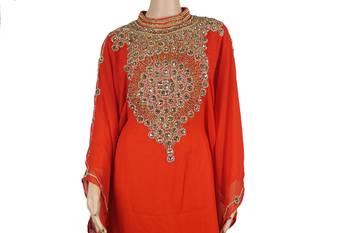 Orange Zari Stone Work Georgette Islamic Style Maxi PartyWear Farasha 2