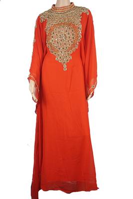 Orange Zari Stone Work Georgette Islamic Style Maxi PartyWear Farasha 1