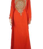 Orange Zari Stone Work Georgette Islamic Style Maxi PartyWear Farasha