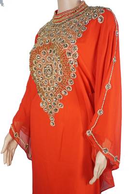 Orange Zari Stone Work Georgette Islamic Style Maxi PartyWear Farasha 3
