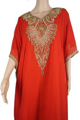 Orange Zari Stone Work Georgette Islamic Style Maxi PartyWear Farasha 2