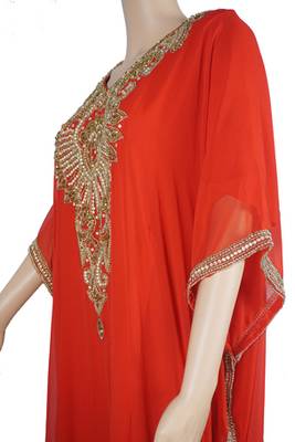 Orange Zari Stone Work Georgette Islamic Style Maxi PartyWear Farasha 3