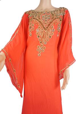 Orange Zari Stone Work Georgette Islamic Style Maxi PartyWear Farasha 2