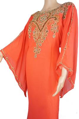Orange Zari Stone Work Georgette Islamic Style Maxi PartyWear Farasha 3