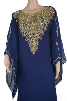 Blue Zari Stone Work Georgette Islamic Style Maxi PartyWear Farasha 2