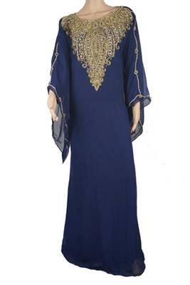 Blue Zari Stone Work Georgette Islamic Style Maxi PartyWear Farasha 1