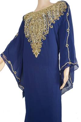 Blue Zari Stone Work Georgette Islamic Style Maxi PartyWear Farasha 3