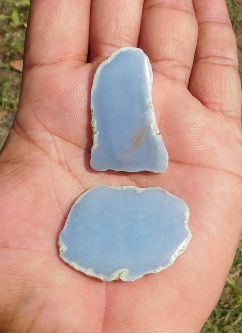 119.8 Ct  Natural Eclipse 2Pcs. Blue Angelite Mix Lot Cabochon Slab Gemstone