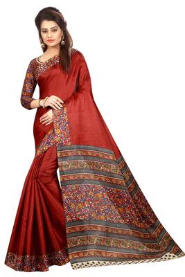 Maroon printed khadi saree with blouse 1