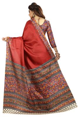 Maroon printed khadi saree with blouse 4