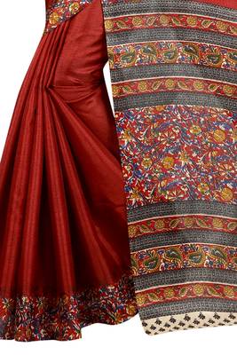 Maroon printed khadi saree with blouse 5