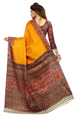Mustard printed khadi saree with blouse 3