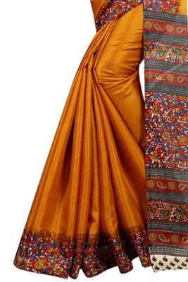 Mustard printed khadi saree with blouse 4