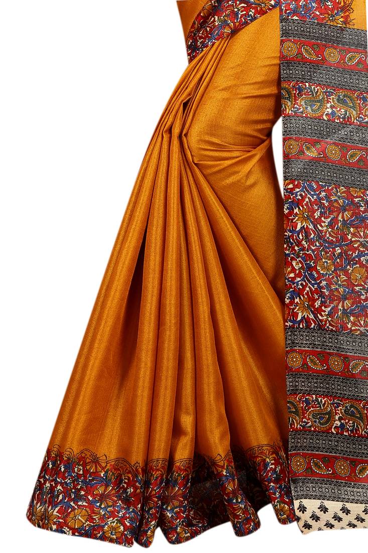 Mustard printed khadi saree with blouse