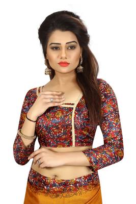 Mustard printed khadi saree with blouse 5