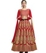 Red embroidered silk salwar