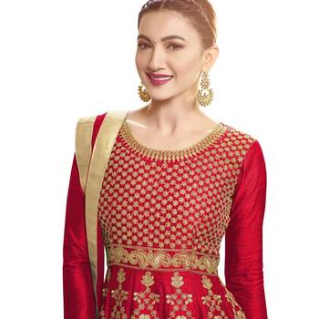 Red embroidered silk salwar 2