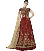 Maroon Embroidered Silk Anarkali Suit