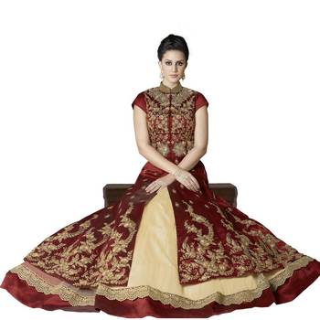 Maroon Embroidered Silk Anarkali Suit 2