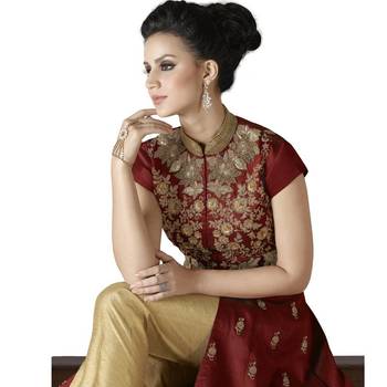 Maroon Embroidered Silk Anarkali Suit 4