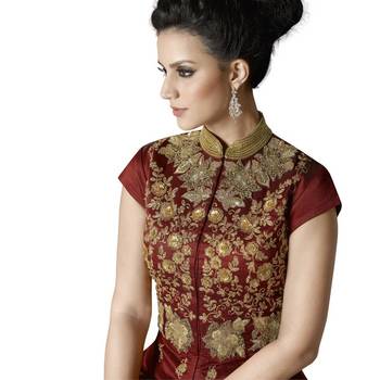 Maroon Embroidered Silk Anarkali Suit 5