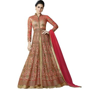 Red Embroidered Net Anarkali Suit 1