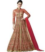 Red Embroidered Net Anarkali Suit
