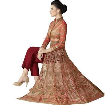 Red Embroidered Net Anarkali Suit 4