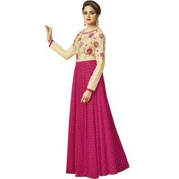 Magenta embroidered silk long-kurtis 1