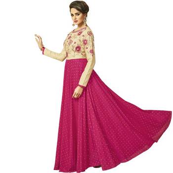 Magenta embroidered silk long-kurtis 2