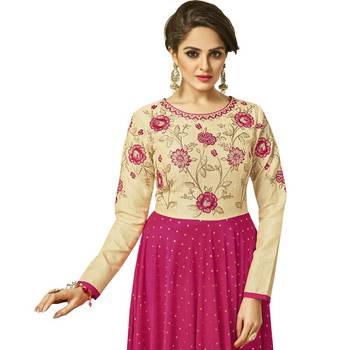 Magenta embroidered silk long-kurtis 3