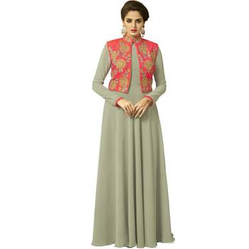 Lime embroidered georgette long-kurtis 1