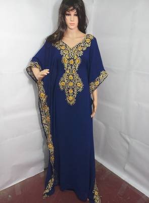 Blue Zari Work Stones and Crystal Embedded Georgette Islamic Maxi Arabian Party Wear Farasha 1
