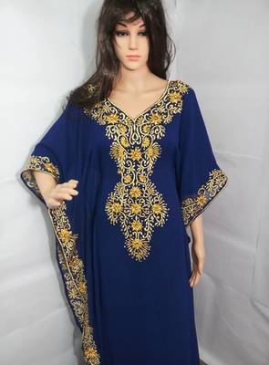 Blue Zari Work Stones and Crystal Embedded Georgette Islamic Maxi Arabian Party Wear Farasha 2