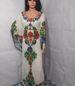 White Aari Work Stones and Crystal Embedded Georgette Islamic Maxi Arabian Party Wear Farasha