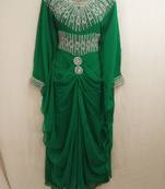 Green Zari Work Stones and Crystal Embedded Georgette Islamic Maxi Arabian Party Wear Farasha