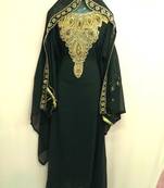 Dark green Zari Work Stones and Crystal Embedded Georgette Islamic Maxi Arabian Party Wear Farasha