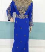 Blue Zari Work Stones and Crystal Embedded Georgette Islamic Maxi Arabian Party Wear Farasha