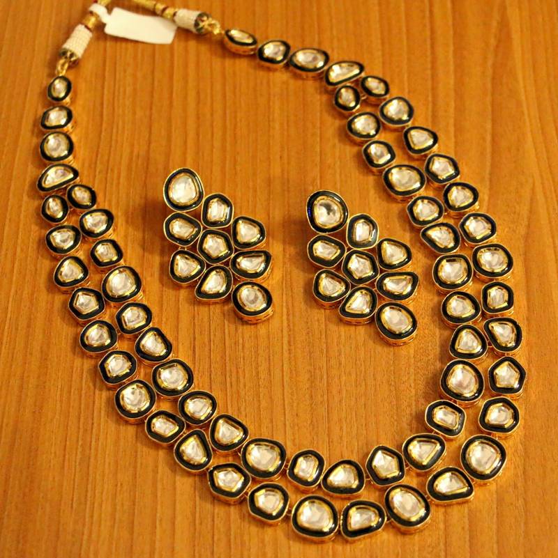 Uncut Kundan Polki Real Gold Look Two Line Necklace Set Sanvi