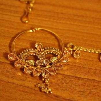 Gold Polki Studded Bridal Nose Ring 2