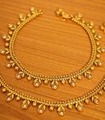 Gold Look Polki Studdded Leaf Pattern Anklets