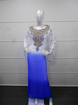 Multicolor Zari Work Gerogette Islamic Arabic Style Maxi Festive PartyWear Kaftan 1