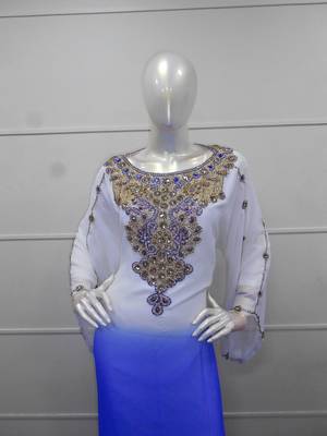 Multicolor Zari Work Gerogette Islamic Arabic Style Maxi Festive PartyWear Kaftan 2