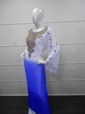Multicolor Zari Work Gerogette Islamic Arabic Style Maxi Festive PartyWear Kaftan 3