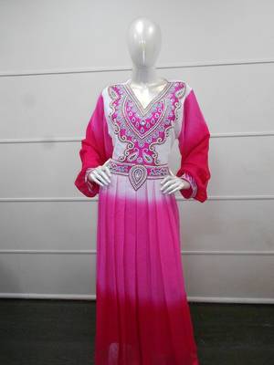 Multicolor Zari Work Gerogette Islamic Arabic Style Maxi Festive PartyWear Kaftan 1