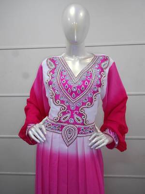 Multicolor Zari Work Gerogette Islamic Arabic Style Maxi Festive PartyWear Kaftan 2